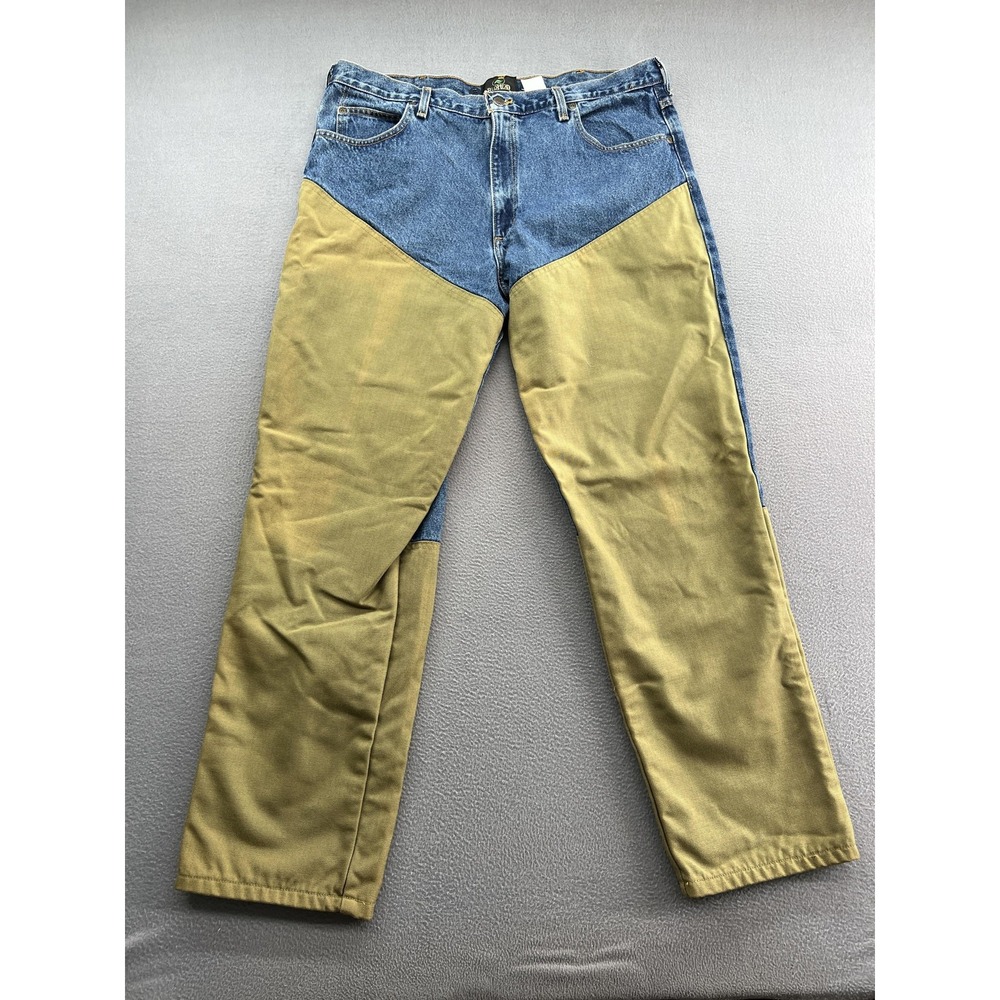 RedHead Field Pants Men's 40x32 Indigo Denim Tan Canvas Brush Guard Work Jeans
